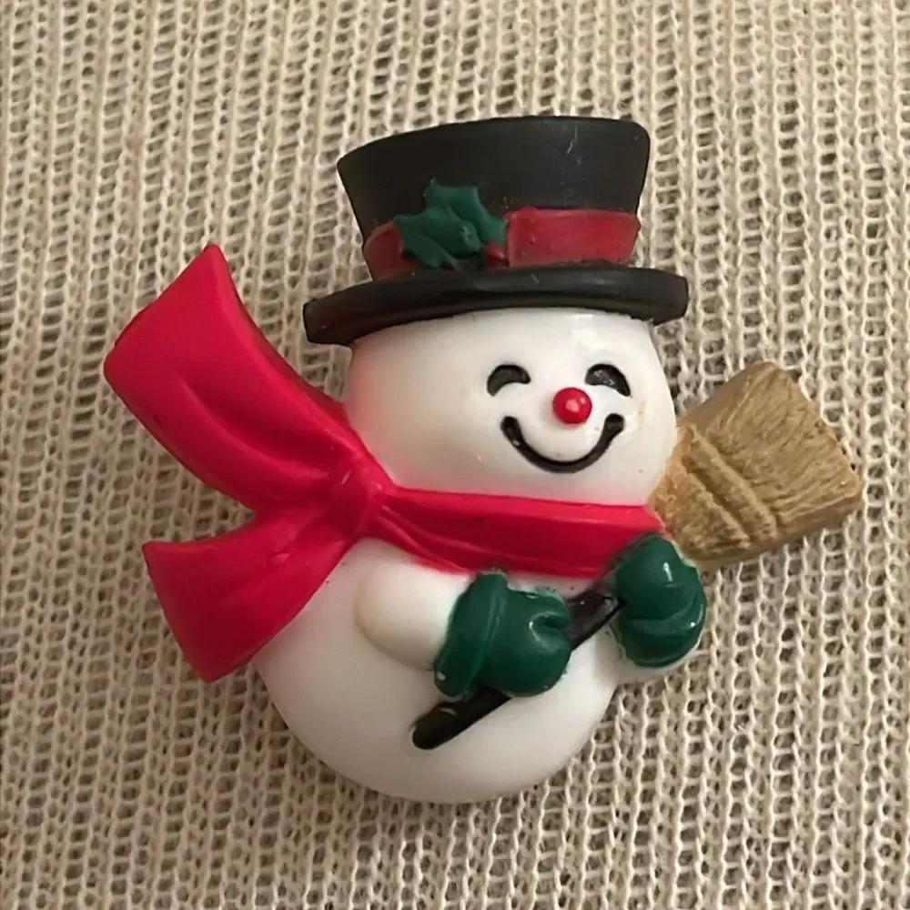 Vintage Whimsical Hallmark Holiday Snowman Lapel Pin Christmas Brooch